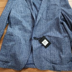 Mens Bugatchi Blue herringbone wool,silk blazer 42 NWT